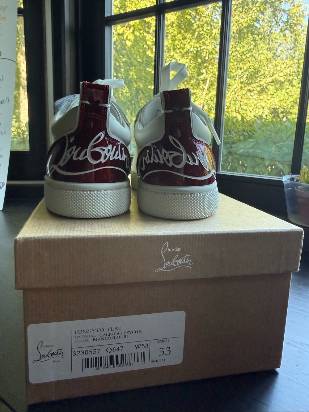 Christian Louboutin White Sneakers with Burgundy Patent Heel